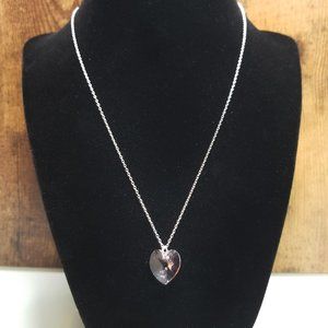 Macys Swarovski Heart Crystal Light Amethyst 18 Silver Necklace